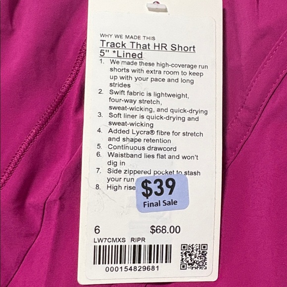NWT lululemon Ripened Raspberry Track That 5” Size 6 - Picture 2 of 3